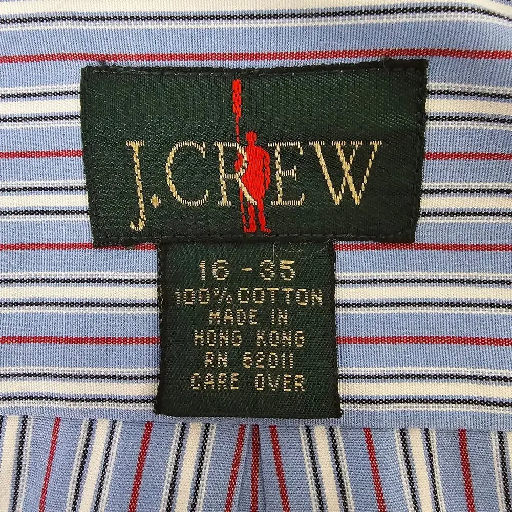 J. Crew Oarsman Label Vintage 90s Dress Shirt Men 16 -35 Blue Red White Striped
